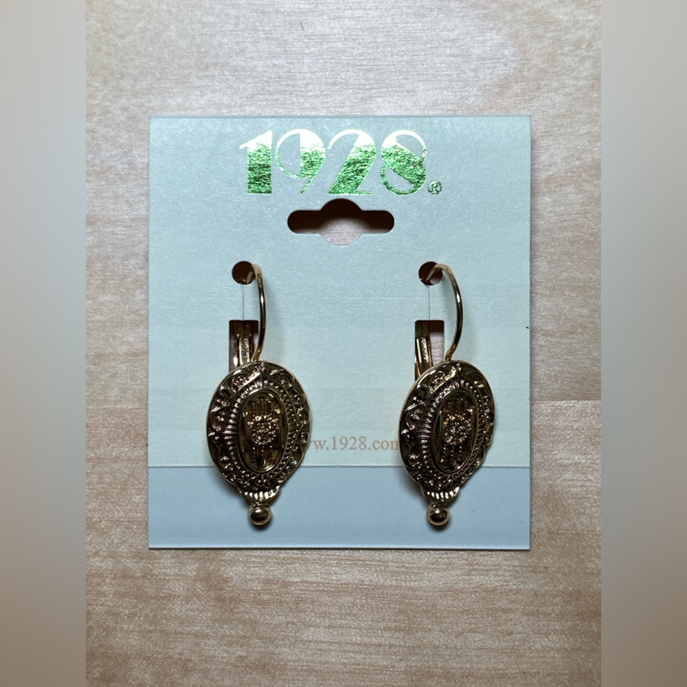1928 Jewelry Baroque Insignia Oval Drop Earrings